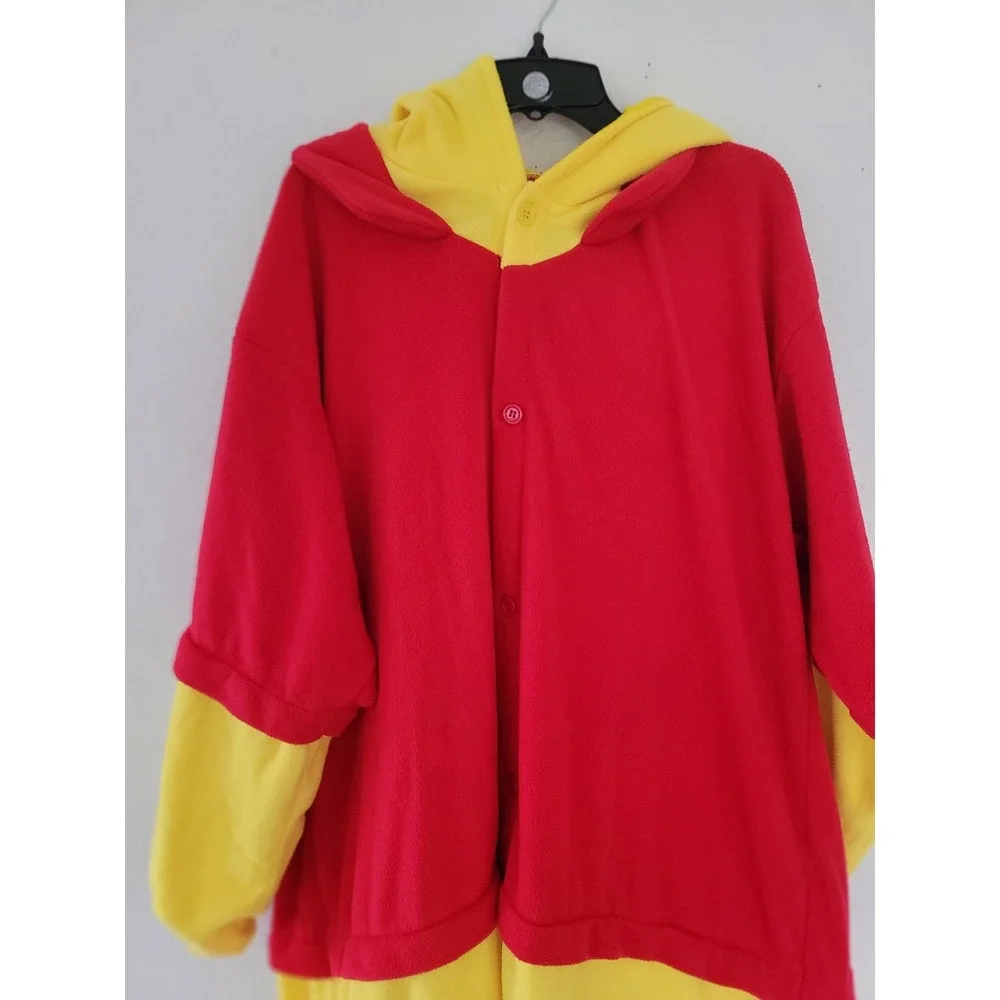 Winnie the Pooh Kigurumi Pajamas Costume‎ Adult L Hooded One Piece Yellow Red #S